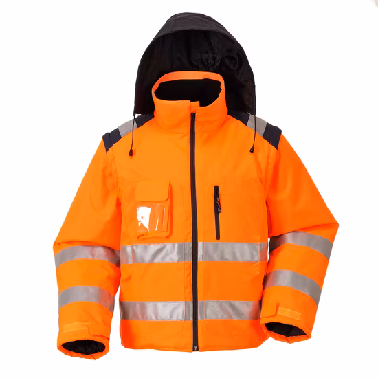 Hi Viz Reflective Jackets High Visibility Waterproof Roadway Safety Clothing 2 in 1 Removable Sleeves Work Wear Jacket