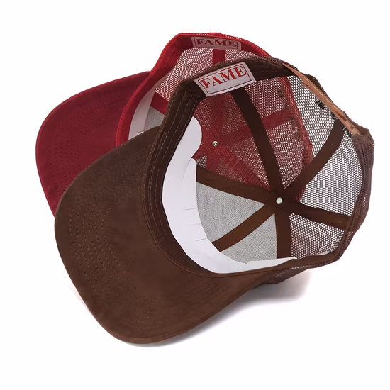 Diseño de Moda vino tinto Color caqui logotipo bordado personalizado gorra de camionero de béisbol de gamuza deportes al aire libre pesca gorra de camionero de caza