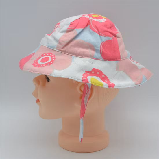Verano personalizado 100% algodón flor de dibujos animados playa al aire libre niños niños sombrero de cubo de ala corta gorra para niña